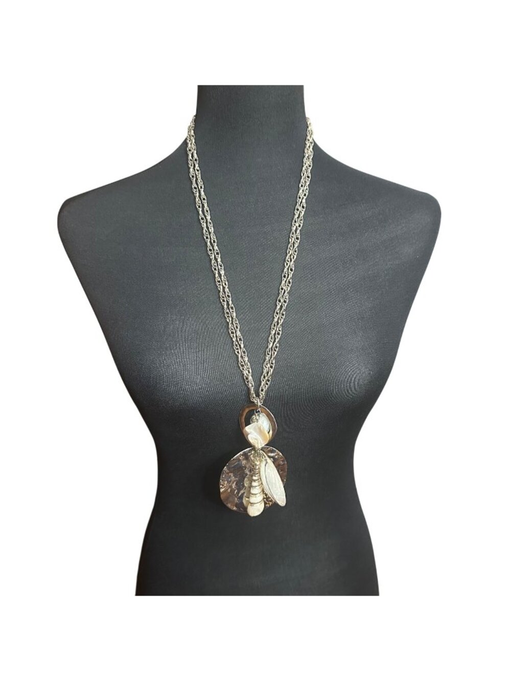 Chico's Necklace Jewelry Statement 28" Adjustable Silver Tone & White Shells